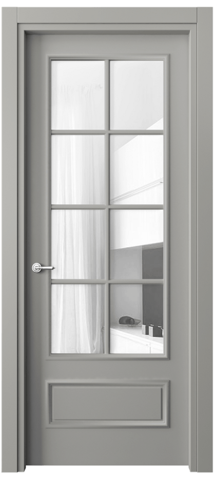 Дверь межкомнатная Париж 8112 Матовый нейтральный серый Прозрачное стекло Гладкий наличник МНСР Цена 76999 ₽ Наличники уже входят в базовый комплект. Фабрика дверей Волховец 8 (800) 551 43 19 Межкомнатная дверь Париж 8112 Матовый нейтральный серый Прозрачное стекло Цена 76999 ₽| Volhovec