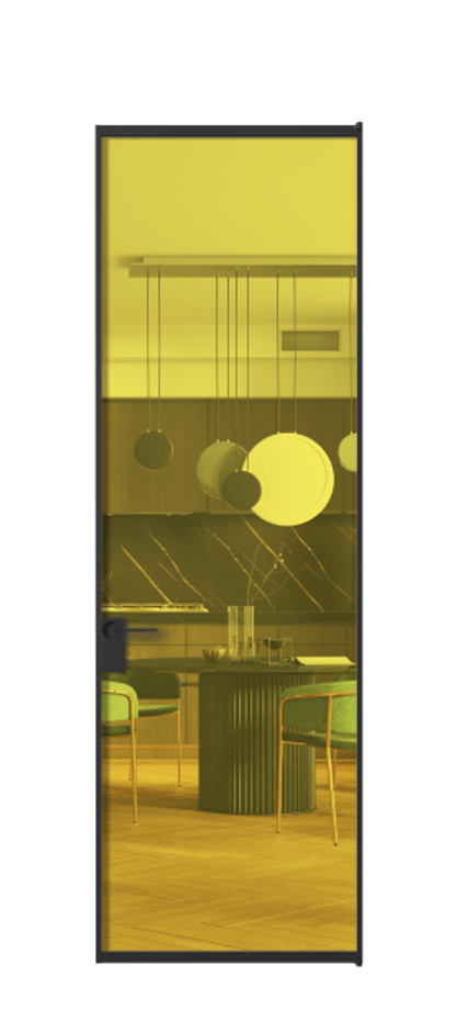 Алюминиевая дверь АЛПЛ040.01 Алюминий Черный Прозрачное жёлтое стекло, триплекс Цена 115570  | Volhovec