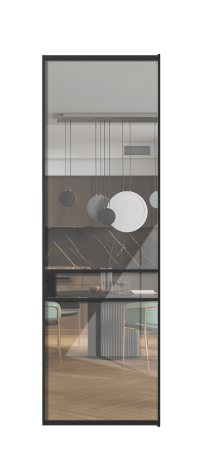 Алюминиевая дверь АЛПЛ040.02 Алюминий Черный Рефлективное прозрачное стекло "Стопсол", калёное Цена 126530  | Volhovec