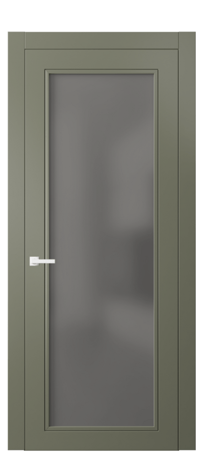 Межкомнатная дверь Нео Классик 8000 Матовый оливковый тёмный Сатинированное серое стекло, триплекс Цена 82170 ₽ | Volhovec