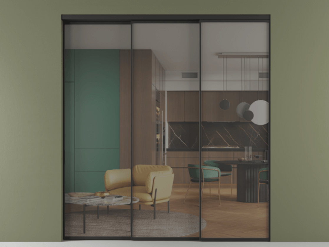 Перегородка Формато внутри проёма 3 створки с синхронным механизмом АЛПР 040.01 Алюминий Черный Прозрачное серое стекло, триплекс. Скрытый короб ЧЕР Цена 316120 ₽ 1. Полотно 3 шт. (800/2100 мм)
2. Комплект установки раздвижной системы
3. Базовый комплект фурнитуры
4. Комплект фурнитуры телескопик синхро-2
5.Ручка Рондо. Фабрика дверей Волховец 8 (800) 551 43 19 Перегородка Формато внутри проёма 3 створки с синхронным механизмом АЛПР 040.01 Алюминий Черный Прозрачное серое стекло, триплекс Цена 316120 ₽ | Volhovec