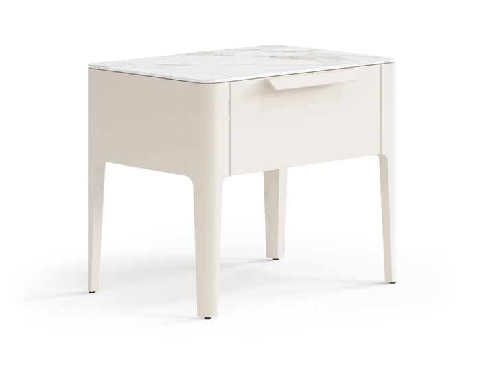 Мебель Тумба прикроватная Пьега 1 ящик. Цвет Матовый бежево-серый. Материал Гладкая эмаль. Коллекция Тумба прикроватная Пьега 1 ящик. Картинка.