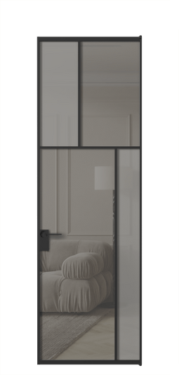 Межкомнатная дверь АЛПЛ041.23 ЧРН Серый сатин матовое + Серый прозрачное. Цвет Алюминий Черный. Материал Алюминий. Коллекция Мозаик. Фото. Дверь межкомнатная АЛПЛ041.23 ЧРН Серый сатин матовое + Серый прозрачное. Цвет Алюминий Черный. Материал Алюминий. Коллекция Мозаик. Картинка.