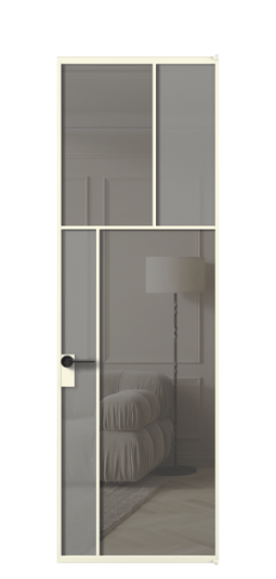 Межкомнатная дверь АЛПЛ041.22 АМБ Серый сатин матовое + Серый прозрачное. Цвет Алюминий молочно-белый. Материал Алюминий в эмали. Коллекция Мозаик. Фото. Дверь межкомнатная АЛПЛ041.22 АМБ Серый сатин матовое + Серый прозрачное. Цвет Алюминий молочно-белый. Материал Алюминий в эмали. Коллекция Мозаик. Картинка.