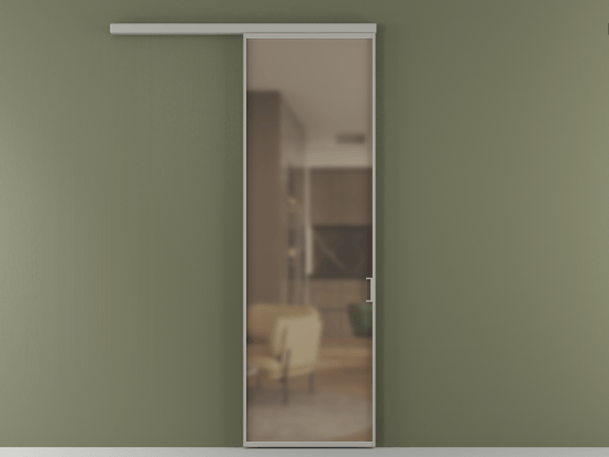 Алюминевая перегородка АЛПР 040.01_АНСР_Бронза сатин триплекс_new. Цвет Алюминий нейтральный серый. Материал Алюминий в эмали. Коллекция Перегородка Формато вдоль стены 1 створка. Картинка.