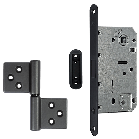 Фурнитура для дверей Комплект фурнитуры с круглым сечением. Цвет Чёрный. Коллекция Комплект фурнитуры с круглым сечением. Картинка.